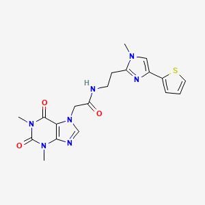molecular formula C19H21N7O3S B3006940 2-(1,3-dimethyl-2,6-dioxo-2,3-dihydro-1H-purin-7(6H)-yl)-N-(2-(1-methyl-4-(thiophen-2-yl)-1H-imidazol-2-yl)ethyl)acetamide CAS No. 1396864-10-0