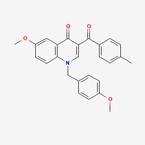 molecular formula C26H23NO4 B3006944 6-甲氧基-1-[(4-甲氧基苯基)甲基]-3-(4-甲基苯甲酰)喹啉-4-酮 CAS No. 866339-72-2