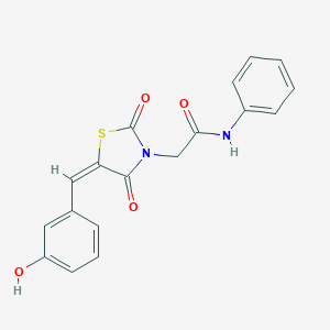 molecular formula C18H14N2O4S B300697 2-[5-(3-hydroxybenzylidene)-2,4-dioxo-1,3-thiazolidin-3-yl]-N-phenylacetamide 