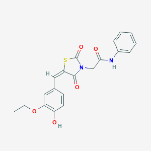 molecular formula C20H18N2O5S B300698 2-[5-(3-ethoxy-4-hydroxybenzylidene)-2,4-dioxo-1,3-thiazolidin-3-yl]-N-phenylacetamide 