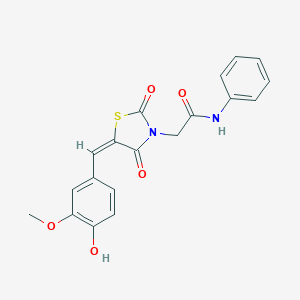 molecular formula C19H16N2O5S B300699 2-[5-(4-hydroxy-3-methoxybenzylidene)-2,4-dioxo-1,3-thiazolidin-3-yl]-N-phenylacetamide 