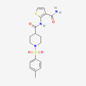 molecular formula C18H21N3O4S2 B3007000 N-(3-carbamoylthiophen-2-yl)-1-tosylpiperidine-4-carboxamide CAS No. 923443-95-2