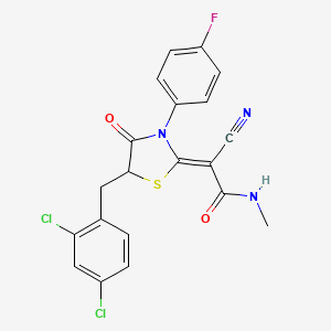 molecular formula C20H14Cl2FN3O2S B3007002 (Z)-2-cyano-2-(5-(2,4-dichlorobenzyl)-3-(4-fluorophenyl)-4-oxothiazolidin-2-ylidene)-N-methylacetamide CAS No. 786676-96-8