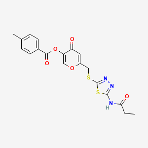 4-oxo-6-(((5-propionamido-1,3,4-thiadiazol-2-yl)thio)methyl)-4H-pyran-3-yl 4-methylbenzoate