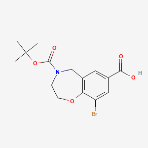 molecular formula C15H18BrNO5 B3007018 9-溴-4-[(2-甲基丙烷-2-基)氧羰基]-3,5-二氢-2H-1,4-苯并恶唑-7-甲酸 CAS No. 2172250-40-5