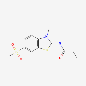 molecular formula C12H14N2O3S2 B3007035 N-(3-甲基-6-甲基磺酰基-1,3-苯并噻唑-2-亚甲基)丙酰胺 CAS No. 683237-32-3