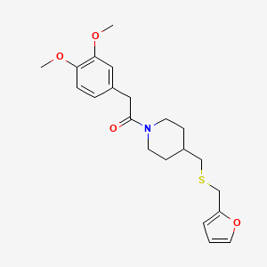molecular formula C21H27NO4S B3007048 2-(3,4-Dimethoxyphenyl)-1-(4-(((furan-2-ylmethyl)thio)methyl)piperidin-1-yl)ethanone CAS No. 1396856-44-2