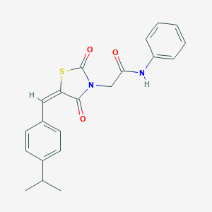 molecular formula C21H20N2O3S B300706 2-[5-(4-isopropylbenzylidene)-2,4-dioxo-1,3-thiazolidin-3-yl]-N-phenylacetamide 
