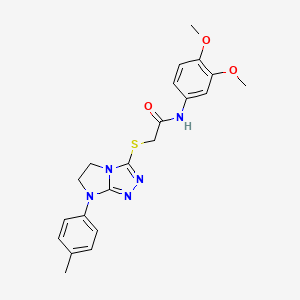 molecular formula C21H23N5O3S B3007060 N-(3,4-dimethoxyphenyl)-2-((7-(p-tolyl)-6,7-dihydro-5H-imidazo[2,1-c][1,2,4]triazol-3-yl)thio)acetamide CAS No. 921582-84-5