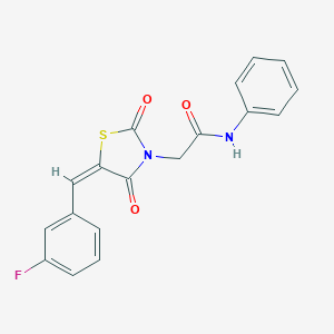 molecular formula C18H13FN2O3S B300708 2-[5-(3-fluorobenzylidene)-2,4-dioxo-1,3-thiazolidin-3-yl]-N-phenylacetamide 