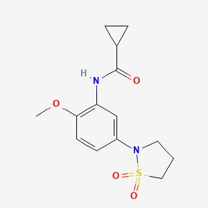 molecular formula C14H18N2O4S B3007088 N-(5-(1,1-dioxidoisothiazolidin-2-yl)-2-methoxyphenyl)cyclopropanecarboxamide CAS No. 941994-43-0