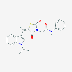 molecular formula C23H21N3O3S B300710 2-{5-[(1-isopropyl-1H-indol-3-yl)methylene]-2,4-dioxo-1,3-thiazolidin-3-yl}-N-phenylacetamide 