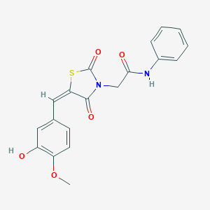 molecular formula C19H16N2O5S B300712 2-[5-(3-hydroxy-4-methoxybenzylidene)-2,4-dioxo-1,3-thiazolidin-3-yl]-N-phenylacetamide 