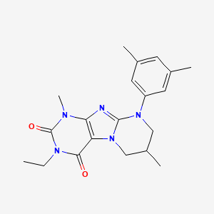 molecular formula C20H25N5O2 B3007122 9-(3,5-dimethylphenyl)-3-ethyl-1,7-dimethyl-6,7,8,9-tetrahydropyrimido[2,1-f]purine-2,4(1H,3H)-dione CAS No. 847858-93-9
