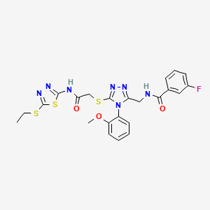 N-[[5-[2-[(5-ethylsulfanyl-1,3,4-thiadiazol-2-yl)amino]-2-oxoethyl]sulfanyl-4-(2-methoxyphenyl)-1,2,4-triazol-3-yl]methyl]-3-fluorobenzamide