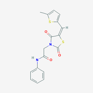molecular formula C17H14N2O3S2 B300713 2-{5-[(5-methyl-2-thienyl)methylene]-2,4-dioxo-1,3-thiazolidin-3-yl}-N-phenylacetamide 
