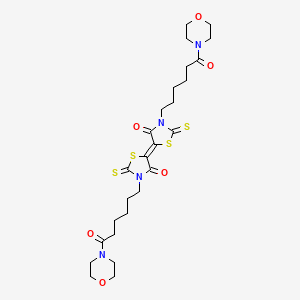 molecular formula C26H36N4O6S4 B3007131 (5E)-3-(6-吗啉-4-基-6-氧代己基)-5-[3-(6-吗啉-4-基-6-氧代己基)-4-氧代-2-硫代亚甲基-1,3-噻唑烷-5-亚甲基]-2-硫代亚甲基-1,3-噻唑烷-4-酮 CAS No. 306322-22-5