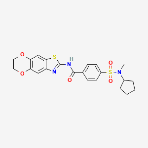 molecular formula C22H23N3O5S2 B3007133 4-(N-cyclopentyl-N-methylsulfamoyl)-N-(6,7-dihydro-[1,4]dioxino[2',3':4,5]benzo[1,2-d]thiazol-2-yl)benzamide CAS No. 941996-40-3