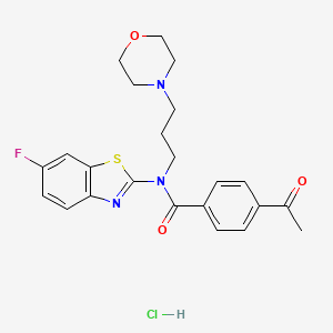 molecular formula C23H25ClFN3O3S B3007145 4-acetyl-N-(6-fluorobenzo[d]thiazol-2-yl)-N-(3-morpholinopropyl)benzamide hydrochloride CAS No. 1215467-02-9