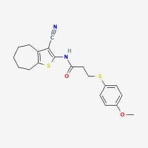 molecular formula C20H22N2O2S2 B3007146 N-(3-cyano-5,6,7,8-tetrahydro-4H-cyclohepta[b]thiophen-2-yl)-3-(4-methoxyphenyl)sulfanylpropanamide CAS No. 942006-91-9