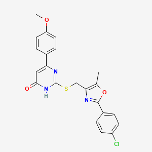 molecular formula C22H18ClN3O3S B3007149 2-(((2-(4-Chlorophenyl)-5-methyloxazol-4-yl)methyl)thio)-6-(4-methoxyphenyl)pyrimidin-4-ol CAS No. 1040635-72-0