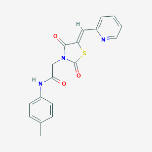 molecular formula C18H15N3O3S B300715 2-[2,4-dioxo-5-(2-pyridinylmethylene)-1,3-thiazolidin-3-yl]-N-(4-methylphenyl)acetamide 