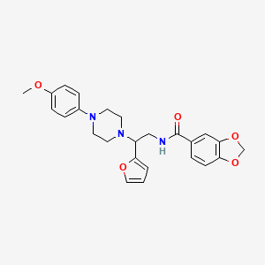 molecular formula C25H27N3O5 B3007174 N-(2-(furan-2-yl)-2-(4-(4-methoxyphenyl)piperazin-1-yl)ethyl)benzo[d][1,3]dioxole-5-carboxamide CAS No. 877647-79-5