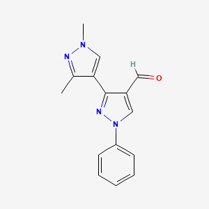 molecular formula C15H14N4O B3007180 3-(1,3-Dimethylpyrazol-4-yl)-1-phenylpyrazole-4-carbaldehyde CAS No. 1004451-72-2