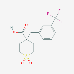 molecular formula C14H15F3O4S B3007182 1,1-Dioxo-4-{[3-(trifluoromethyl)phenyl]methyl}-1lambda(6)-thiane-4-carboxylic a CAS No. 2197062-13-6