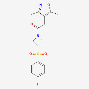 molecular formula C16H17FN2O4S B3007189 2-(3,5-Dimethylisoxazol-4-yl)-1-(3-((4-fluorophenyl)sulfonyl)azetidin-1-yl)ethanone CAS No. 1797630-67-1
