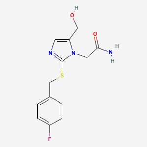 molecular formula C13H14FN3O2S B3007190 2-(2-((4-fluorobenzyl)thio)-5-(hydroxymethyl)-1H-imidazol-1-yl)acetamide CAS No. 921846-22-2
