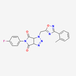 molecular formula C20H15FN6O3 B3007192 5-(4-fluorophenyl)-1-((3-(o-tolyl)-1,2,4-oxadiazol-5-yl)methyl)-1,6a-dihydropyrrolo[3,4-d][1,2,3]triazole-4,6(3aH,5H)-dione CAS No. 1207007-56-4