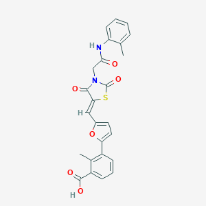 molecular formula C25H20N2O6S B300721 3-[5-({2,4-Dioxo-3-[2-oxo-2-(2-toluidino)ethyl]-1,3-thiazolidin-5-ylidene}methyl)-2-furyl]-2-methylbenzoic acid 