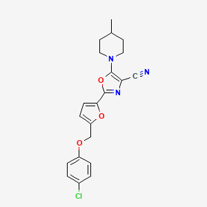 molecular formula C21H20ClN3O3 B3007218 2-(5-((4-氯苯氧基)甲基)呋喃-2-基)-5-(4-甲基哌啶-1-基)恶唑-4-腈 CAS No. 931704-47-1