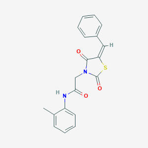molecular formula C19H16N2O3S B300722 2-[(5E)-5-benzylidene-2,4-dioxo-1,3-thiazolidin-3-yl]-N-(2-methylphenyl)acetamide 