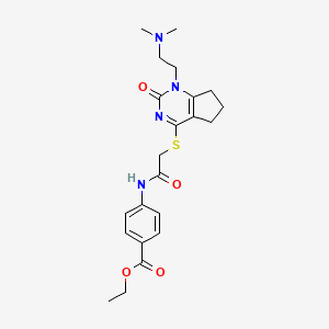 molecular formula C22H28N4O4S B3007222 4-(2-((1-(2-(二甲氨基)乙基)-2-氧代-2,5,6,7-四氢-1H-环戊并[d]嘧啶-4-基)硫代)乙酰氨基)苯甲酸乙酯 CAS No. 898451-53-1