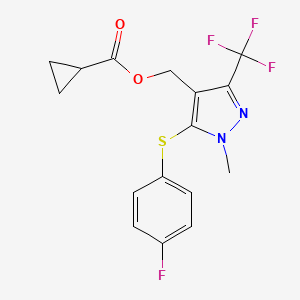 molecular formula C16H14F4N2O2S B3007226 [5-[(4-fluorophenyl)sulfanyl]-1-methyl-3-(trifluoromethyl)-1H-pyrazol-4-yl]methyl cyclopropanecarboxylate CAS No. 955966-46-8