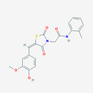 molecular formula C20H18N2O5S B300723 2-[5-(4-hydroxy-3-methoxybenzylidene)-2,4-dioxo-1,3-thiazolidin-3-yl]-N-(2-methylphenyl)acetamide 