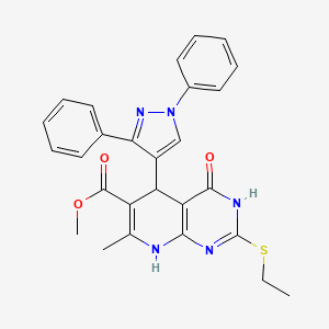 molecular formula C27H25N5O3S B3007234 methyl 5-(1,3-diphenyl-1H-pyrazol-4-yl)-2-(ethylthio)-7-methyl-4-oxo-3,4,5,8-tetrahydropyrido[2,3-d]pyrimidine-6-carboxylate CAS No. 1019095-35-2