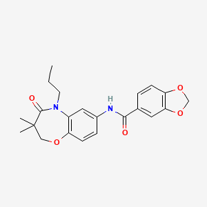 molecular formula C22H24N2O5 B3007235 N-(3,3-dimethyl-4-oxo-5-propyl-2,3,4,5-tetrahydrobenzo[b][1,4]oxazepin-7-yl)benzo[d][1,3]dioxole-5-carboxamide CAS No. 921864-69-9