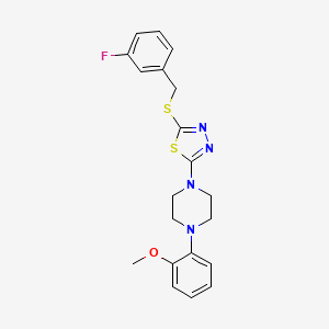 molecular formula C20H21FN4OS2 B3007238 2-((3-Fluorobenzyl)thio)-5-(4-(2-methoxyphenyl)piperazin-1-yl)-1,3,4-thiadiazole CAS No. 1105252-64-9