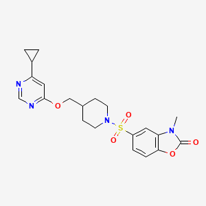 molecular formula C21H24N4O5S B3007240 5-((4-(((6-cyclopropylpyrimidin-4-yl)oxy)methyl)piperidin-1-yl)sulfonyl)-3-methylbenzo[d]oxazol-2(3H)-one CAS No. 2319892-04-9