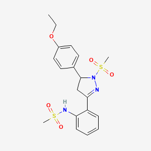 molecular formula C19H23N3O5S2 B3007247 N-{2-[5-(4-ethoxyphenyl)-1-methanesulfonyl-4,5-dihydro-1H-pyrazol-3-yl]phenyl}methanesulfonamide CAS No. 923131-88-8