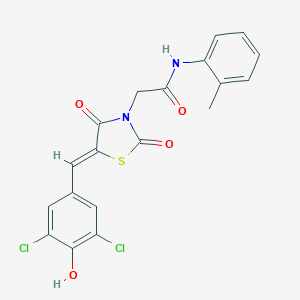 molecular formula C19H14Cl2N2O4S B300725 2-[(5Z)-5-(3,5-dichloro-4-hydroxybenzylidene)-2,4-dioxo-1,3-thiazolidin-3-yl]-N-(2-methylphenyl)acetamide 