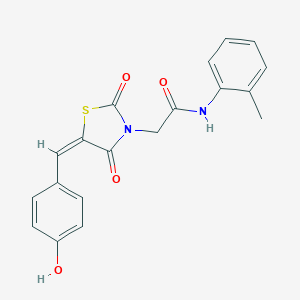 molecular formula C19H16N2O4S B300726 2-[5-(4-hydroxybenzylidene)-2,4-dioxo-1,3-thiazolidin-3-yl]-N-(2-methylphenyl)acetamide 