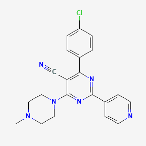 molecular formula C21H19ClN6 B3007262 4-(4-Chlorophenyl)-6-(4-methylpiperazino)-2-(4-pyridinyl)-5-pyrimidinecarbonitrile CAS No. 320418-28-8