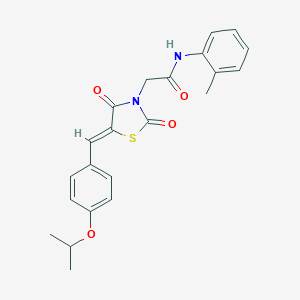 molecular formula C22H22N2O4S B300728 2-[5-(4-isopropoxybenzylidene)-2,4-dioxo-1,3-thiazolidin-3-yl]-N-(2-methylphenyl)acetamide 
