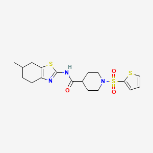 molecular formula C18H23N3O3S3 B3007281 N-(6-methyl-4,5,6,7-tetrahydrobenzo[d]thiazol-2-yl)-1-(thiophen-2-ylsulfonyl)piperidine-4-carboxamide CAS No. 899958-81-7