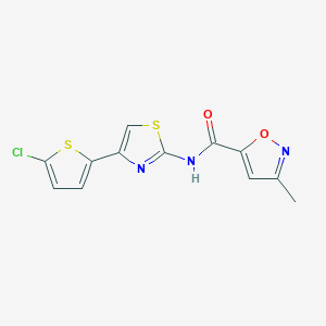 molecular formula C12H8ClN3O2S2 B3007293 N-(4-(5-chlorothiophen-2-yl)thiazol-2-yl)-3-methylisoxazole-5-carboxamide CAS No. 946286-03-9
