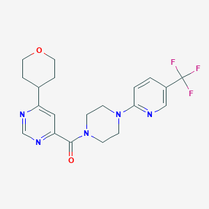 molecular formula C20H22F3N5O2 B3007296 [6-(Oxan-4-yl)pyrimidin-4-yl]-[4-[5-(trifluoromethyl)pyridin-2-yl]piperazin-1-yl]methanone CAS No. 2415472-88-5